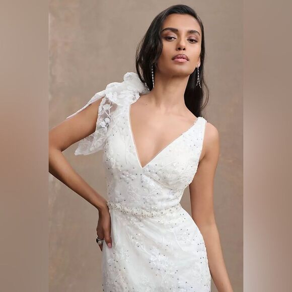 Anthropologie Mac Duggal Natalie V-Neck Beaded Embroidered Sleeveless/ size 14 - Picture 5 of 10